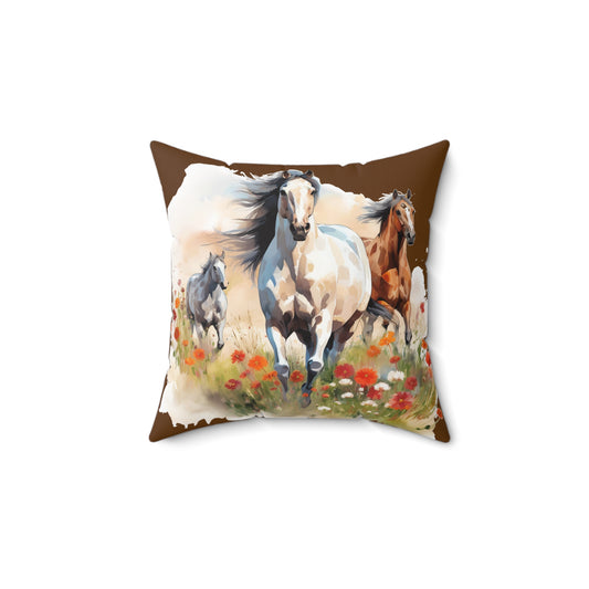 Western Wild Horses Square Pillow